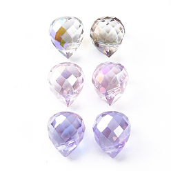 Mixed Color Electroplated Glass Charms, Faceted, Teardrop, Mixed Color, 9.5x8mm, Hole: 1.2mm, about 48pcs/board, 3board/box