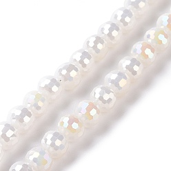 Blanc Galvanoplastie opaques couleur unie perles de verre brins, de couleur plaquée ab , à facettes (96 facettes), ronde, blanc, 5~6mm, Trou: 1~1.2mm, Environ 95 pcs/chapelet, 20.87'' (53 cm)