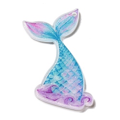 Mermaid Ocean Themed Opaque Printed Acrylic Pendants, Mermaid, 42x39x2mm, Hole: 1.8mm