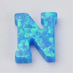 Letter N Charmes en opale synthétique, lettre, Dodger bleu, 10x8.5x2.5mm, Trou: 0.8mm