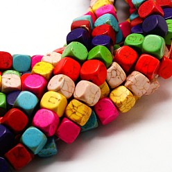 Mixed Color Cube Synthetic Turquoise Beads Strands, Dyed, Mixed Color, 10x10x10mm, Hole: 1mm, about 450pcs/1000g