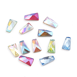 Mixed Color Glass Rhinestone Cabochons, Fluorescent Style,  Flat Back & Back Plated, Faceted, Trapezoid, Mixed Color, 6x3.5x2mm