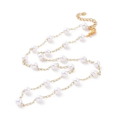 Golden Vacuum Plating 304 Stainless Steel Beaded Necklaces, with Plastic Imitation Pearl Beads, Golden, 17.72 inch(45cm)