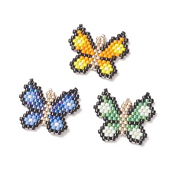 Mixed Color 3Pcs 3 Color Handmade MIYUKI Seed Beads, Loom Pattern, Butterfly, Mixed Color, 20.5x23x2mm, Hole: 0.7mm, 1Pc/color