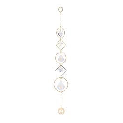 Clear AB Electroplate Glass Star & Teardrop Window Hanging Suncatchers, Golden Brass Geometry with Horn Pendants Decorations Ornaments, Clear AB, 253x35mm