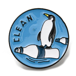 Pingüino Pin esmaltado con tema de protección del medio ambiente marino, Broche de aleación de zinc negro de electroforesis para ropa de mochila, plano y redondo, pingüino, 25x1.5 mm