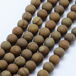 Wood Lace Stone Natural Wood Lace Stone Beads Strands, Frosted, Round, 7.5~8mm, Hole: 1mm, about 48pcs/strand, 15.3 inch(39cm)