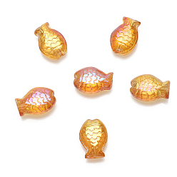 Naranja Perlas de vidrio transparentes, pescado, naranja, 10x14 mm, agujero: 1.2 mm