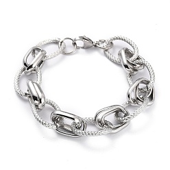 Stainless Steel Color 304 Stainless Steel Rope Chain Bracelets, with Lobster Claw Clasps, Textured, Stainless Steel Color, 8-1/4 inch(21cm)