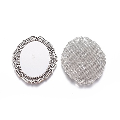 Antique Silver Alloy Cabochon Settings, Cadmium Free & Lead Free, DIY Material for Hair Accessories, Oval, Antique Silver, Tray: 40x30mm, 54x45x2mm