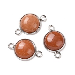 Red Aventurine Natural Red Aventurine Connector Charms, Half Round Links, with Stainless Steel Color Tone 304 Stainless Steel Findings, 14x22x5.5mm, Hole: 2mm