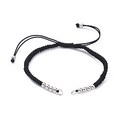 Black Adjustable Nylon Thread Bracelet Making, with Brass Beads and Iron Jump Rings, Black, 6-7/8 inch~131/4 inch(17.5~33.5cm)