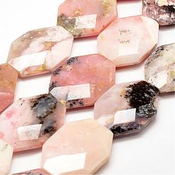 Pink Opal Natural Pink Opal Beads Strands, Faceted, Oval, 37~40x28~32x8~9mm, Hole: 2mm, about 10~11pcs/strand, 15.7 inch(40cm)