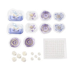 Thistle DIY Scrapbooking Tool Sets, Including Resin Wax Seal Stickers, Plastic Pearl Stickers and Flower Ring Plastic Beads, Thistle, 32~38x33.5~45x1.5~2mm