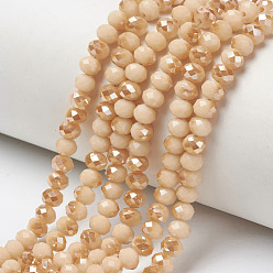 Blanc Navajo Galvanoplastie opaques couleur unie perles de verre brins, demi-plaqué, arc-en-ciel plaqué, facette, rondelle, navajo blanc, 4x3mm, Trou: 0.4mm, Environ 123~127 pcs/chapelet, 16.5~16.9 pouce (42~43 cm)