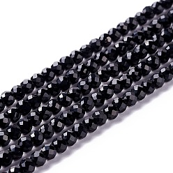 Black Transparent Glass Beads Strands, Faceted, Round, Black, 3mm, Hole: 0.8mm, about 127~139pcs/strand, 14.09~14.53 inch(35.8~36.9cm)