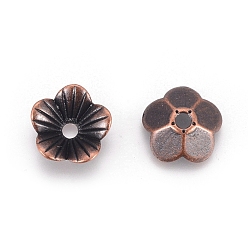 Red Copper Alloy Bead Caps, Cadmium Free & Nickel Free & Lead Free, Flower, Red Copper, 10x10x3mm, Hole: 1.5mm