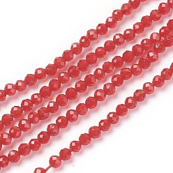 Red Transparent Glass Beads Strands, Faceted, Round, Red, 2mm, Hole: 0.5mm, about 164~182pcs/strand, 14.8~15.7 inch(37.5~40cm)