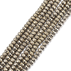 Antique Bronze Plated Rondelle Non-magnetic Synthetic Hematite Beads Strands, Imitation Pyrite, Faceted, Antique Bronze Plated, 4x3mm, Hole: 1mm, about 138pcs/strand, 16 inch