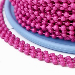 Deep Pink Iron Ball Chains, Soldered, with Spool, Electrophoresis, Deep Pink, 1.5mm, about 100yards/roll(91.44m/roll)