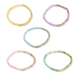 Couleur Mélangete Bracelets extensibles en perles de jade de malaisie naturelles rondelles teintes, avec des billes d'hématite synthétiques non magnétiques galvanisées, or, couleur mixte, diamètre intérieur: 2-1/8 pouce (5.4~5.5 cm)