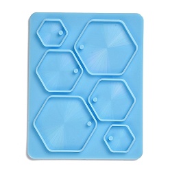 Light Sky Blue Hexagon Shape Holographic Pendant DIY Silicone Mold, Resin Casting Molds, for UV Resin, Epoxy Resin Craft Making, Light Sky Blue, 118x92x5.5mm, Hole: 3mm, Inner Diameter: 19.5~42x23~49mm