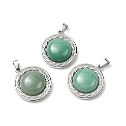 Green Aventurine Natural Green Aventurine Pendants, with Stainless Steel Color Tone 304 Stainless Steel Findings, Half Round Charm, 24.5x21x8mm, Hole: 3x6mm