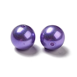 Violet Bleu Perles de nacre en plastique ABS, ronde, bleu violet, 15~16x15mm, Trou: 2mm