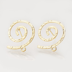 Real 18K Gold Plated Brass Stud Earring Findings, with Loop, Vortex, Nickel Free, Real 18K Gold Plated, 24x22mm, Hole: 1.5mm, Pin: 0.8mm