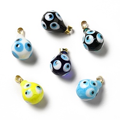 Mixed Color Handmade Evil Eye Lampwork Pendants, with Rack Plating Brass Findings, Long-Lasting Plated, Teardop, Mixed Color, 22.5~24x15~16mm, Hole: 3.5X4.5mm
