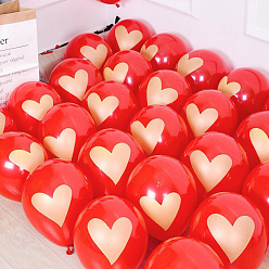 Rouge Ballons ronds avec coeur en latex doré sur le thème de la saint valentin, pour les décorations de maison de festival de fête, rouge, 304.8mm, environ 100 pcs / sachet 