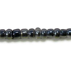 Black 12/0 Glass Seed Beads, Inside Colours Lustered, Black, about 2mm in diameter, about 30000pcs/pound