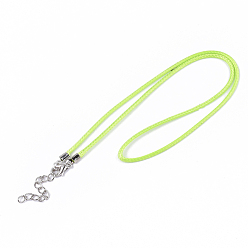 Зелено-Желтый Вощеный шнур ожерелье решений, с сплава цинка омара застежками, платина, зеленый желтый, 17.8 дюйм ~ 18 дюйм (45.5~46 см), 2 мм