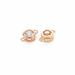White Opal Brass Connector Charms, with Rhinestone, Nickel Free, Real 18K Gold Plated, Flat Round, White Opal, 9x5x3mm, Hole: 1mm