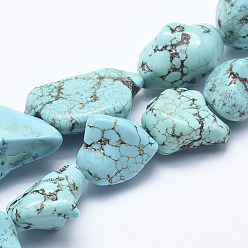 Turquoise Natural Magnesite Beads Strands, Dyed & Heated, Nuggets, Turquoise, 16~26x13~16mm, Hole: 1mm, about 18pcs/strand, 15.7 inch(40cm)