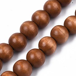 Sienna Spray Painted Natural Wood Beads Strands, Round, Sienna, 15~16x14~15mm, Hole: 3.5~4.5mm, about 25pcs/strand, 14.33 inch~14.53 inch(36.4cm~36.9cm)