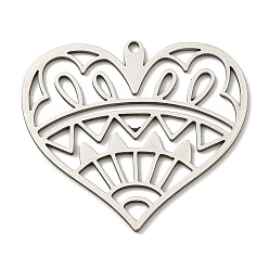 Stainless Steel Color 201 Stainless Steel Pendants, Hollow, Heart Charm, Stainless Steel Color, 27x30.5x1mm, Hole: 1.4mm