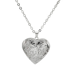 Platinum Brass Heart Locket Necklaces, Pendant Necklaces for Photo Picture, Platinum, 15.75 inch(40cm)