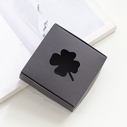 Noir Boîte d'emballage carrée en carton avec fenêtre en forme de trèfle, pour emballage de bougies, coffret cadeau, noir, 9.5x9.5x3 cm