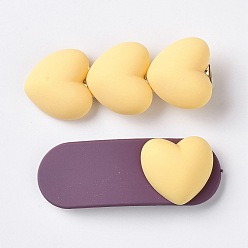 Amarillo Pinzas para el cabello de cocodrilo hierro, accesorios para el cabello de corazón de resina, amarillo, 64.5x25x20 mm, 2 unidades / tarjeta