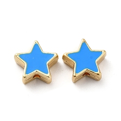 Bleu Dodger Perles d'émail d'alliage de placage de support, étoiles, or, Dodger bleu, 11x11x5mm, Trou: 1.6mm