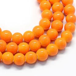 Оранжевый Выпечка роспись стекла круглый шарик нити, оранжевые, 8.5~9 мм, отверстие : 1.5 мм, около 105 шт / нитка, 31.8 дюйм