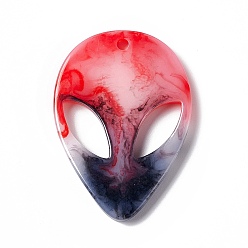Red Resin Pendants, Alien Face Charms, Red, 39x29x3.5mm, Hole: 2.3mm