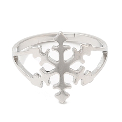 Stainless Steel Color 304 Stainless Steel Adjustable Rings, Christmas Snowflake, Stainless Steel Color, US Size 6(16.5mm)