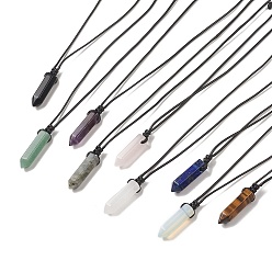 Mixed Stone Natural & Synthetic Mixed Gemstone Bullet Pendant Necklace with Waxed Cords for Women, 16.14~32.68 inch(41~83cm)