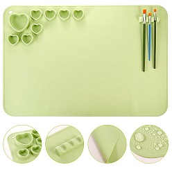 Green 23x15.7 Inch Creative Washable Silicone Craft Mat, Heart Grid Pigment Pallete Pad with Pen Holder, for Painting, Art, Clay & DIY Projects, Rectangle, Green, 60x40cm