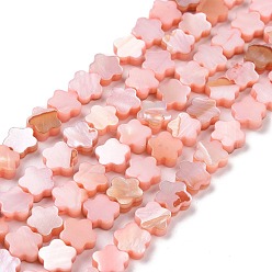 Salmon Natural Freshwater Shell Beads Strands, Dyed, Flower, Salmon, 8x8x3mm, Hole: 0.8mm, about 52pcs/strand, 15.16''(38.5cm)
