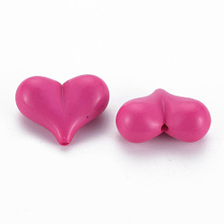 Medium Violet Red Opaque Acrylic Beads, Heart, Medium Violet Red, 17x22x10mm, Hole: 1.4mm, about 255pcs/500g