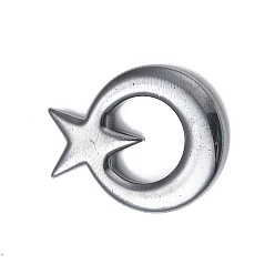 Hematite Plated Non-magnetic Hematite Pendants, Round Ring with Star Charms, Hematite Plated, 27x21x4mm, Hole: 1mm