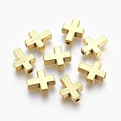 Antique Golden Tibetan Style Alloy Beads, Cadmium Free & Lead Free, Cross, Antique Golden, 15x12x5mm, Hole: 2mm